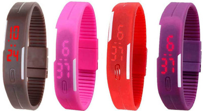 NS18 Silicone Led Magnet Band Watch Combo of 4 Brown, Pink, Red And Purple Watch - For Couple