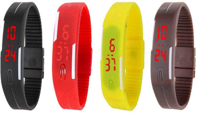 NS18 Silicone Led Magnet Band Combo of 4 Black, Red, Yellow And Brown Watch - For Boys & Girls
NS18 Silicone Led Magnet Band Combo of 4 Black, Red, Yellow And Brown Watch - For Boys & Girls
