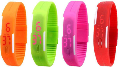NS18 Silicone Led Magnet Band Watch Combo of 4 Orange, Green, Pink And Red Watch - For Couple