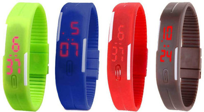 Kissu Led Magnet Band Combo of 4 Green, Blue, Red And Brown Watch - For Men & Women