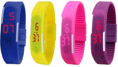 Kissu Led Magnet Band Combo of 4 Blue, Yellow, Pink And Purple Watch - For Men & Women
Kissu Led Magnet Band Combo of 4 Blue, Yellow, Pink And Purple Watch - For Men & Women