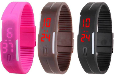 RSN Silicone Led Magnet Band Combo of 3 Pink, Brown And Black Watch - For Men & Women
RSN Silicone Led Magnet Band Combo of 3 Pink, Brown And Black Watch - For Men & Women