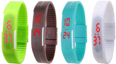 Kissu Led Magnet Band Combo of 4 Green, Brown, Sky Blue And White Watch - For Men & Women