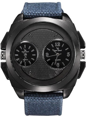V6 Big Size Dual Time Fabric Strap V6257 Watch - For Men