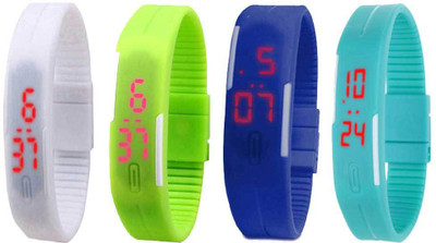 Kissu Led Magnet Band Combo of 4 White, Green, Blue And Sky Blue Watch - For Men & Women
Kissu Led Magnet Band Combo of 4 White, Green, Blue And Sky Blue Watch - For Men & Women