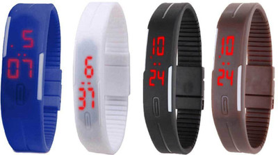 NS18 Silicone Led Magnet Band Combo of 4 Blue, White, Black And Brown Watch - For Boys & Girls
NS18 Silicone Led Magnet Band Combo of 4 Blue, White, Black And Brown Watch - For Boys & Girls