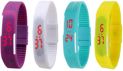 Kissu Led Magnet Band Combo of 4 Purple, White, Sky Blue And Yellow Watch - For Men & Women