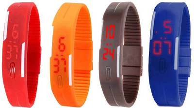 Kissu Led Magnet Band Combo of 4 Red, Orange, Brown And Blue Watch - For Men & Women