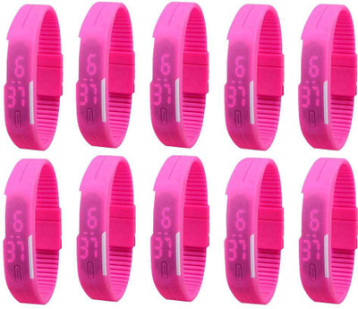 Kissu Led Magnet Band Combo of 10 Pink Watch - For Men & Women