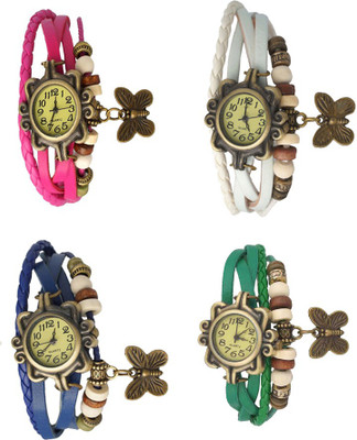 NS18 Vintage Butterfly Rakhi Combo of 4 Pink, Blue, White And Green Watch - For Women