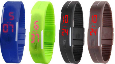 Kissu Led Magnet Band Combo of 4 Blue, Green, Black And Brown Watch - For Men & Women