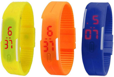 NS18 Silicone Led Magnet Band Combo of 3 Yellow, Orange And Blue Watch - For Boys & Girls
