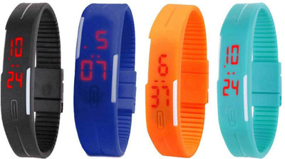 Kissu Led Magnet Band Combo of 4 Black, Blue, Orange And Sky Blue Watch - For Men & Women
