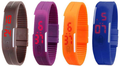 Kissu Led Magnet Band Combo of 4 Brown, Purple, Orange And Blue Watch - For Men & Women