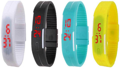 Kissu Led Magnet Band Combo of 4 White, Black, Sky Blue And Yellow Watch - For Men & Women