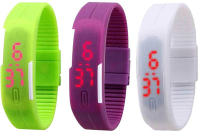 NS18 Silicone Led Magnet Band Combo of 3 Green, Purple And White Watch - For Boys & Girls
NS18 Silicone Led Magnet Band Combo of 3 Green, Purple And White Watch - For Boys & Girls