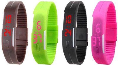 Kissu Led Magnet Band Combo of 4 Brown, Green, Black And Pink Watch - For Men & Women