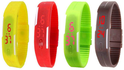 NS18 Silicone Led Magnet Band Combo of 4 Yellow, Red, Green And Brown Watch - For Boys & Girls