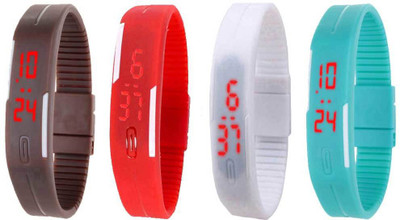 NS18 Silicone Led Magnet Band Watch Combo of 4 Brown, Red, White And Sky Blue Watch - For Couple