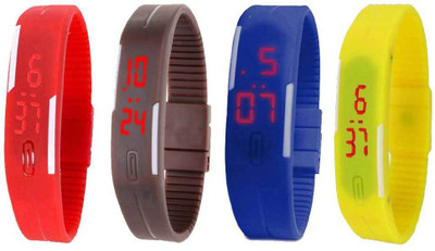 Kissu Led Magnet Band Combo of 4 Red, Brown, Blue And Yellow Watch - For Men & Women