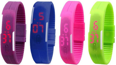 Kissu Led Magnet Band Combo of 4 Purple, Blue, Pink And Green Watch - For Men & Women