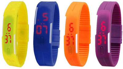 Kissu Led Magnet Band Combo of 4 Yellow, Blue, Orange And Purple Watch - For Men & Women