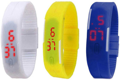 RSN Silicone Led Magnet Band Combo of 3 White, Yellow And Blue Watch - For Men & Women
