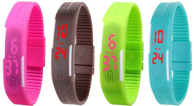 NS18 Silicone Led Magnet Band Watch Combo of 4 Pink, Brown, Green And Sky Blue Watch - For Couple