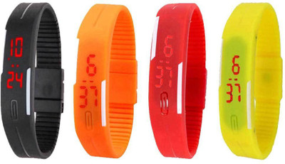 NS18 Silicone Led Magnet Band Combo of 4 Black, Orange, Red And Yellow Watch - For Boys & Girls
NS18 Silicone Led Magnet Band Combo of 4 Black, Orange, Red And Yellow Watch - For Boys & Girls