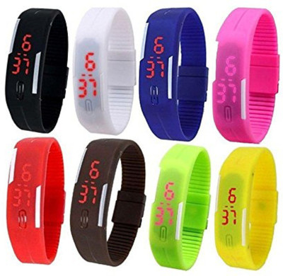 Haunt Imported Pack of 8 LED Band Watch - For Boys & Girls