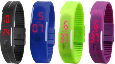 Kissu Led Magnet Band Combo of 4 Black, Blue, Green And Purple Watch - For Men & Women
Kissu Led Magnet Band Combo of 4 Black, Blue, Green And Purple Watch - For Men & Women