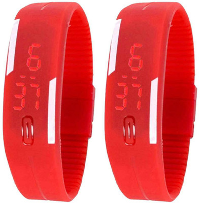 Kissu Led Band Watch Combo of 2 Red And Red Watch - For Couple