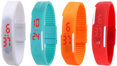Kissu Led Magnet Band Combo of 4 White, Sky Blue, Orange And Red Watch - For Men & Women