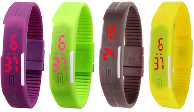Kissu Led Magnet Band Combo of 4 Purple, Green, Brown And Yellow Watch - For Men & Women