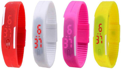 Kissu Led Magnet Band Combo of 4 Red, White, Pink And Yellow Watch - For Men & Women