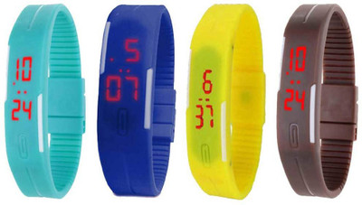 NS18 Silicone Led Magnet Band Combo of 4 Sky Blue, Blue, Yellow And Brown Watch - For Boys & Girls