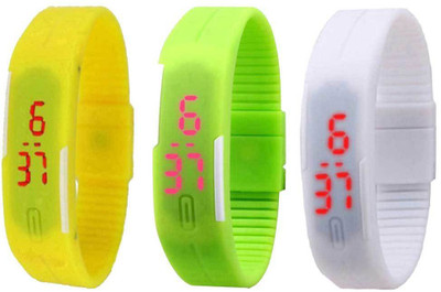 Kissu Led Band Watch Combo of 3 Yellow, Green And White Watch - For Couple