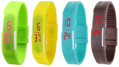 NS18 Silicone Led Magnet Band Combo of 4 Green, Yellow, Sky Blue And Brown Watch - For Boys & Girls
NS18 Silicone Led Magnet Band Combo of 4 Green, Yellow, Sky Blue And Brown Watch - For Boys & Girls