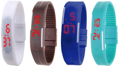 Kissu Led Magnet Band Combo of 4 White, Brown, Blue And Sky Blue Watch - For Men & Women