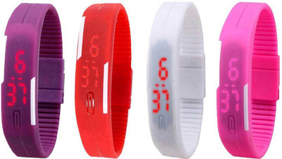 Kissu Led Magnet Band Combo of 4 Purple, Red, White And Pink Watch - For Men & Women
