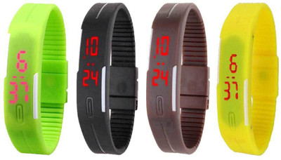 Kissu Led Magnet Band Combo of 4 Green, Black, Brown And Yellow Watch - For Men & Women