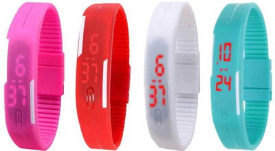 Kissu Led Magnet Band Combo of 4 Pink, Red, White And Sky Blue Watch - For Men & Women