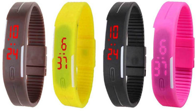 Kissu Led Magnet Band Combo of 4 Brown, Yellow, Black And Pink Watch - For Men & Women
Kissu Led Magnet Band Combo of 4 Brown, Yellow, Black And Pink Watch - For Men & Women