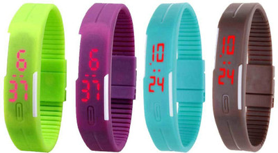 Kissu Led Magnet Band Combo of 4 Green, Purple, Sky Blue And Brown Watch - For Men & Women