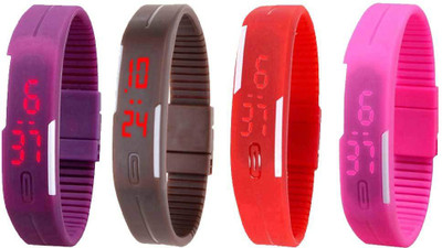 NS18 Silicone Led Magnet Band Watch Combo of 4 Purple, Brown, Red And Pink Watch - For Couple
NS18 Silicone Led Magnet Band Watch Combo of 4 Purple, Brown, Red And Pink Watch - For Couple