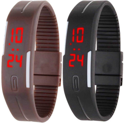 NS18 Silicone Led Magnet Band Set of 2 Brown And Black Watch - For Boys & Girls
