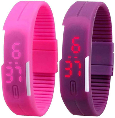 Kissu Led Band Watch Combo of 2 Pink And Purple Watch - For Couple
