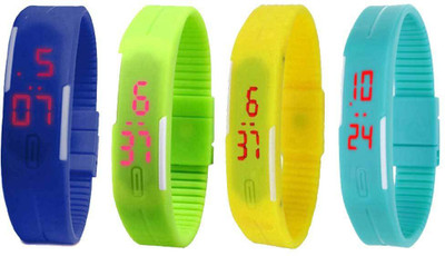 Kissu Led Magnet Band Combo of 4 Blue, Green, Yellow And Sky Blue Watch - For Men & Women
Kissu Led Magnet Band Combo of 4 Blue, Green, Yellow And Sky Blue Watch - For Men & Women