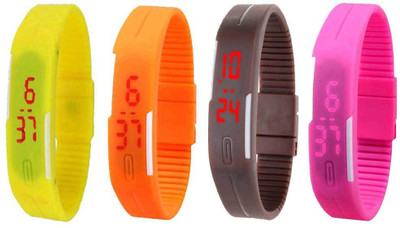 NS18 Silicone Led Magnet Band Combo of 4 Yellow, Orange, Brown And Pink Watch - For Boys & Girls
NS18 Silicone Led Magnet Band Combo of 4 Yellow, Orange, Brown And Pink Watch - For Boys & Girls