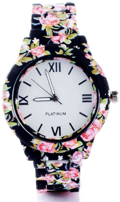 Zillion Presents Geneva Black Ceramic Floral Print Watch - For Women